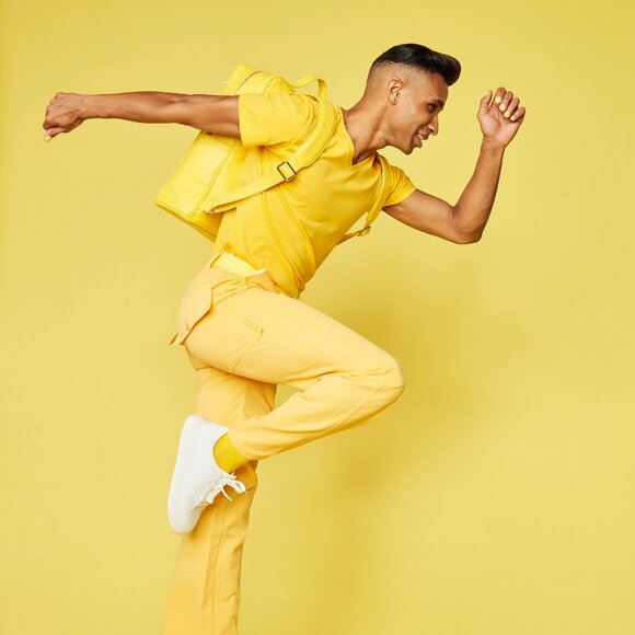 YELLOW BACKPACK MONOCHROME VEGAN LEATHER - Picture 1 of 9